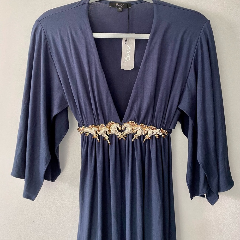 Cape Sleeve Unbelievable dead stock HORSES embellished vintage dress Very 80s